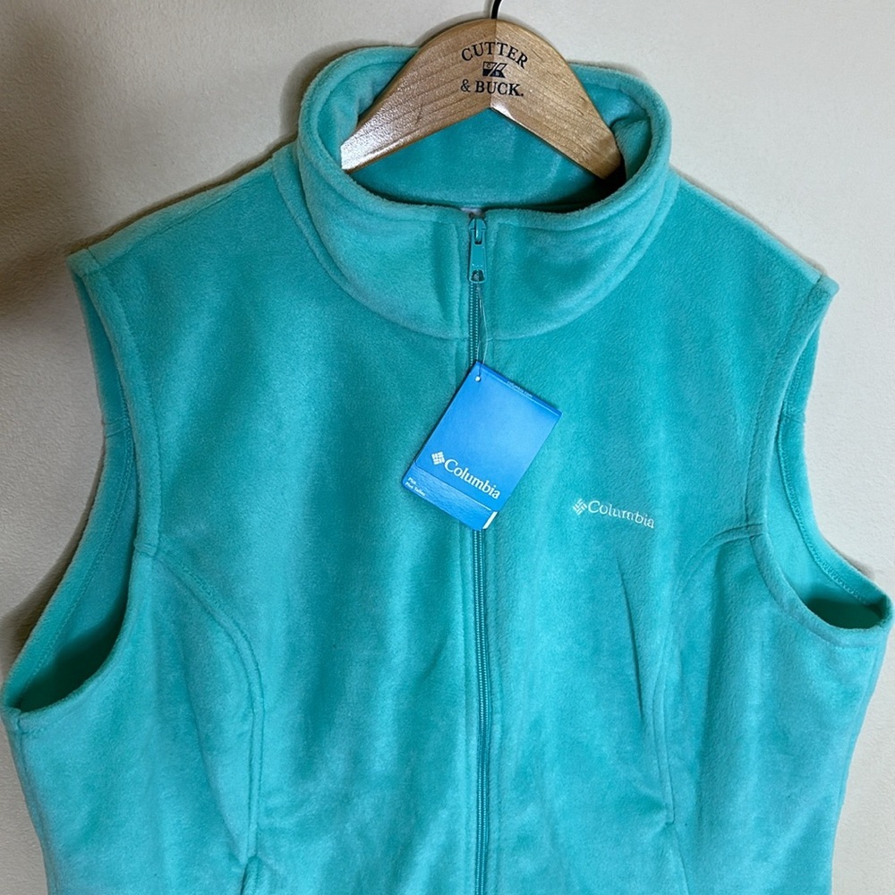 Columbia Fleece Vest Size 2X Mint Green Side Zipper Pockets Lightweight New - Picture 2 of 12